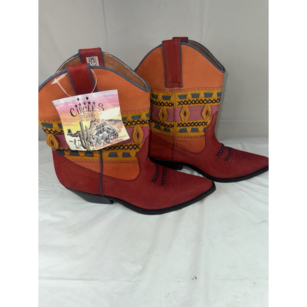 Circle S Boots Womens Size 7 Leather Western Cowboy New Rare Color Block Navajo